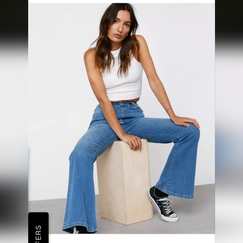 Nasty Gal Petite Denim High Waisted Flared Jeans